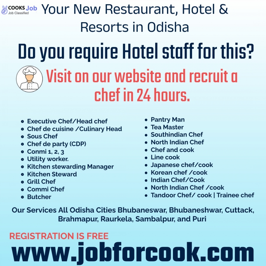 Chef and cook placement ( employer) orrisa India 