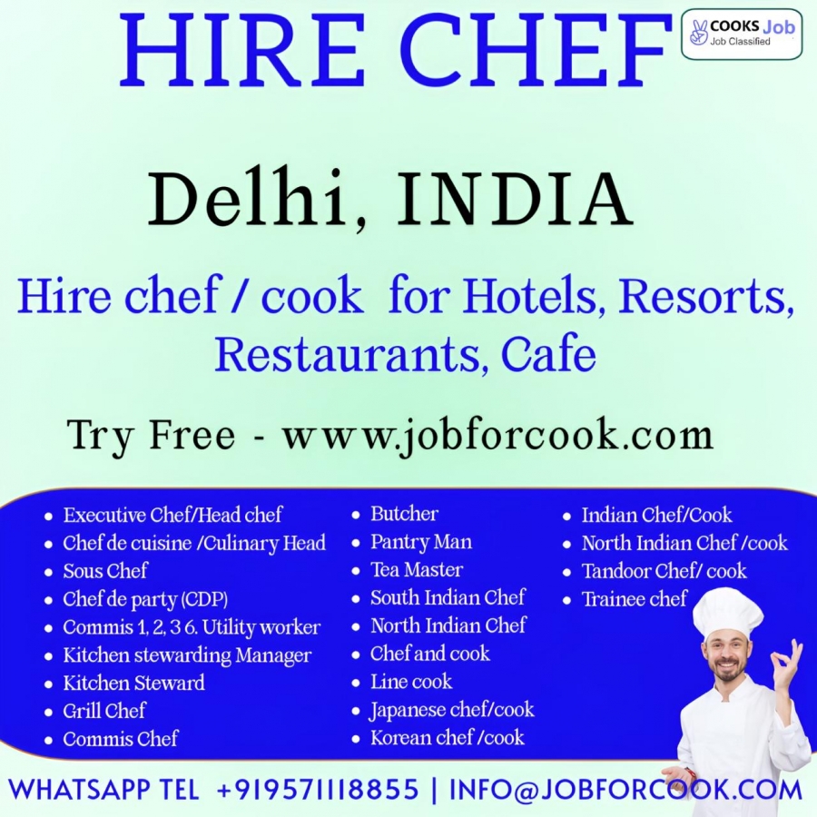 Delhi Chefs cooks Recruit and Placement services